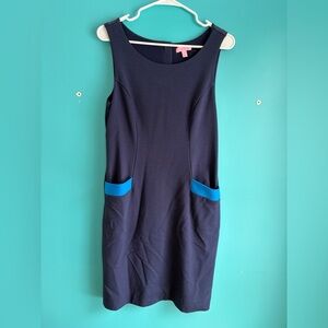 Lilly Pulitzer Navy Sheath Dress with Bright Blue Pocket Trim